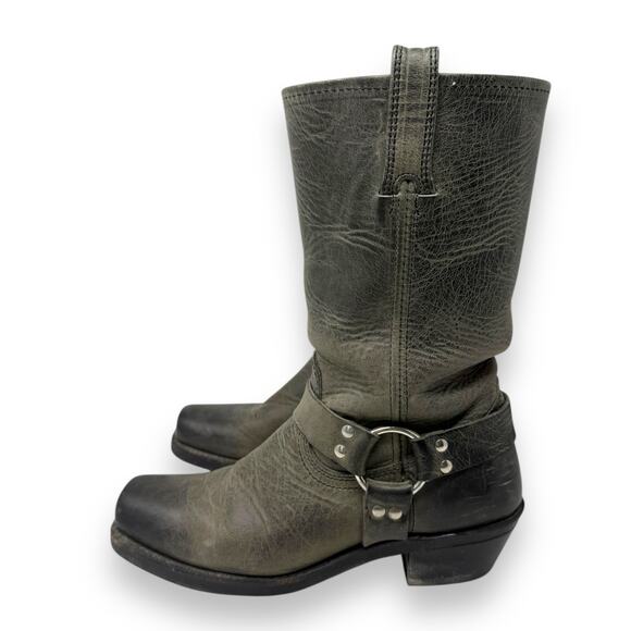 FRYE Harness 12R Leather Western Moto Boot Charcoal Black Square Toe 10 Women’s - Picture 4 of 10